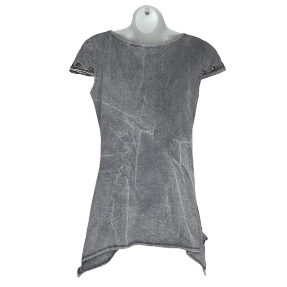 Feminine Gray Lace Embroidered Short Sleeve Scoop Neckline Tunic Top Small - Picture 3 of 14